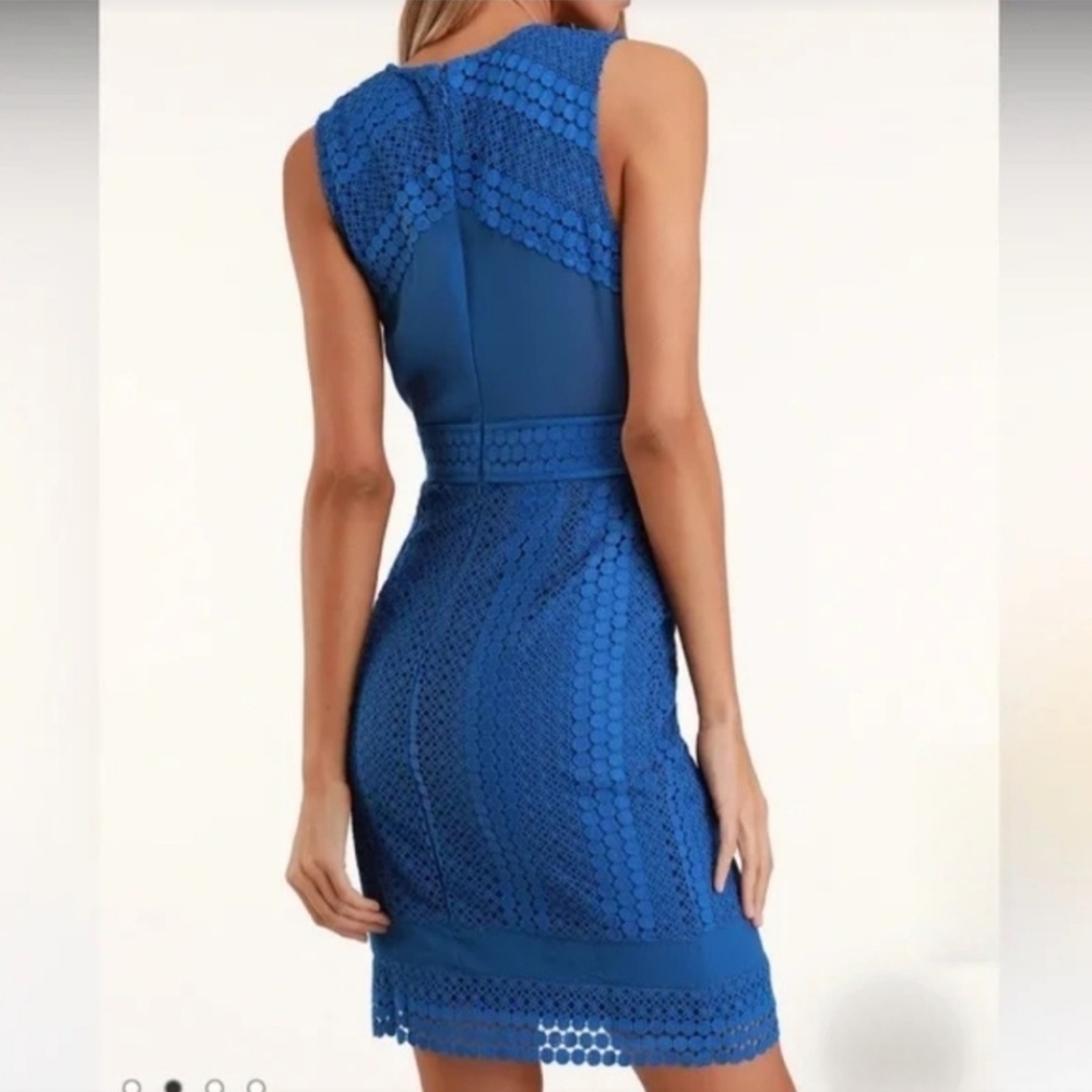 Adelyn Rae Royal Blue Midi Dress Allover Lace Sz Small New summer wedding guest - Picture 2 of 10